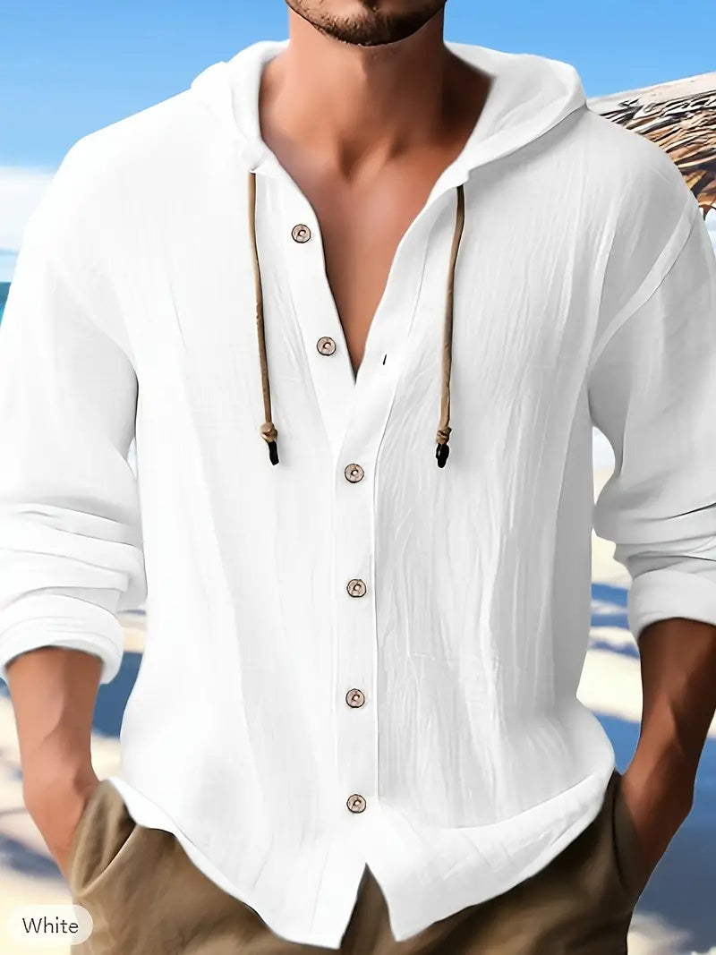 Button-down Drawstring Hooded Long-sleeved Lightweight Top