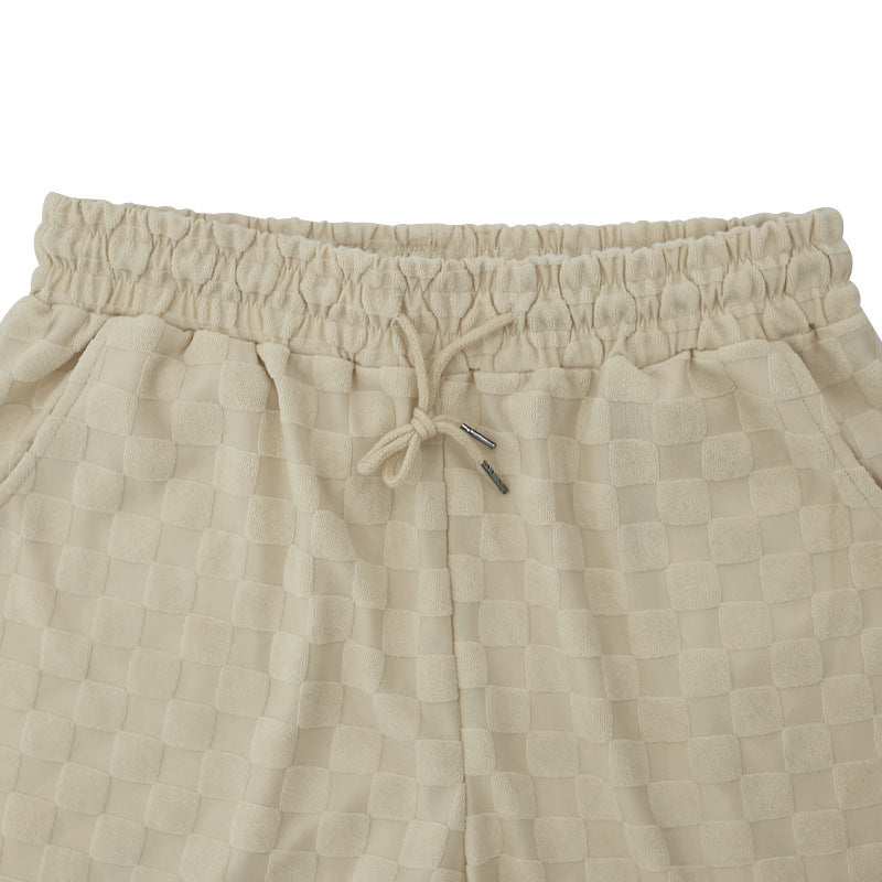 Jacquard Plaid Loose Straight Casual Shorts Suit